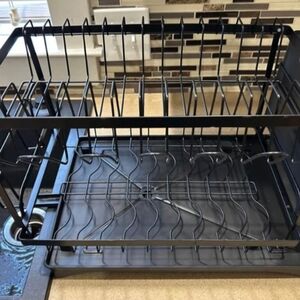 NEW IN BOX - Black 2-Tier Adjustable Dish Rack with Rotating Drainage System